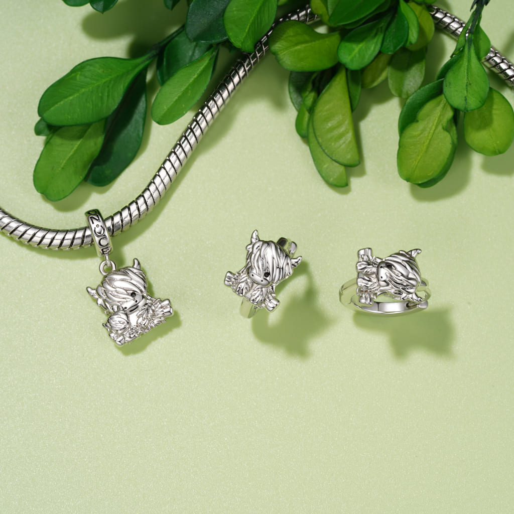 Gnoce Highland Cow Mother and Child Pendant Dangle Charm_3