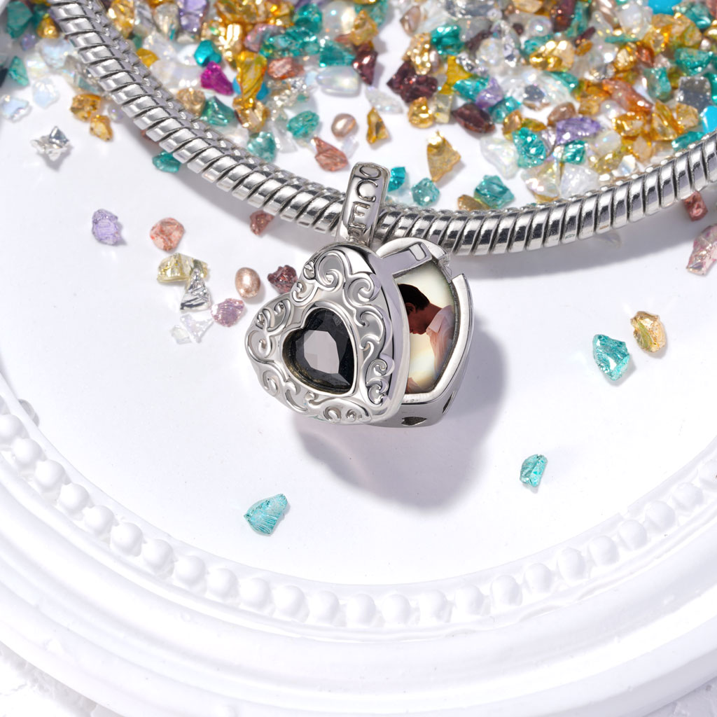 Gnoce Openable Personalized Photo Heart Pendant Dangle Charm_3