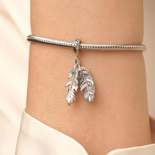 Gnoce Silver Feather Turquoise Pendant Dangle Charm_6