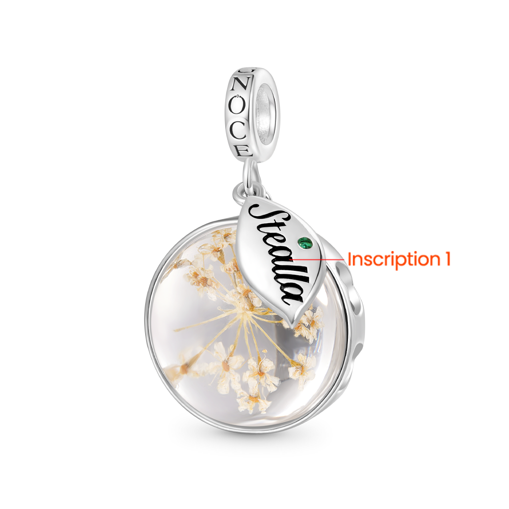 Gnoce Preserved Flower Engravable Leaf Birthstone Pendant Dangle Charm_2