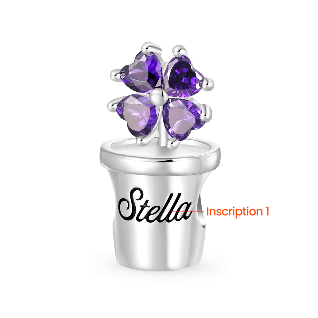 Gnoce Engravable Potted Flower Birthstone Four-leaf Clover Charm_2