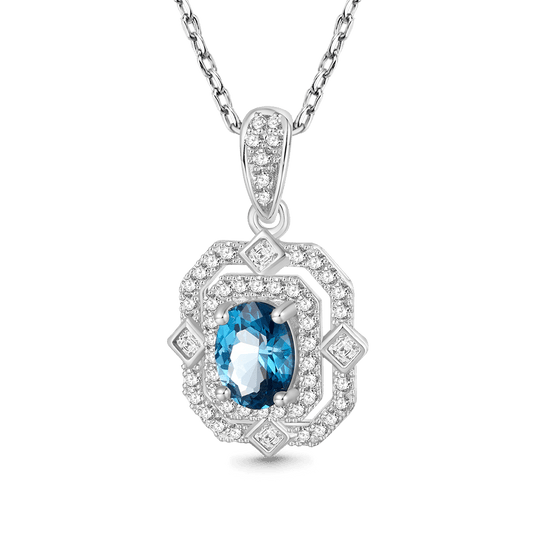 Gnoce Oval London Blue Topaz Pendant Necklace_1
