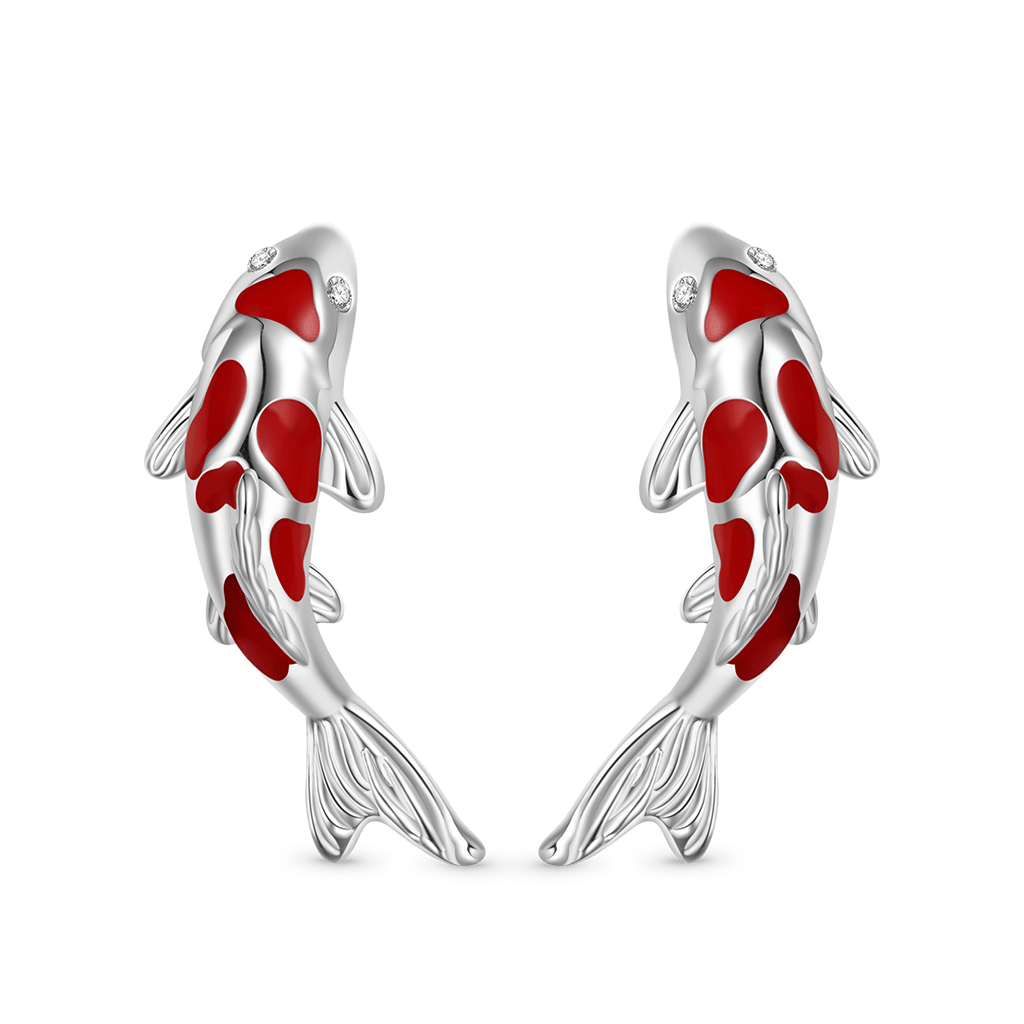 Gnoce Red Koi Fish Stud Earrings_1