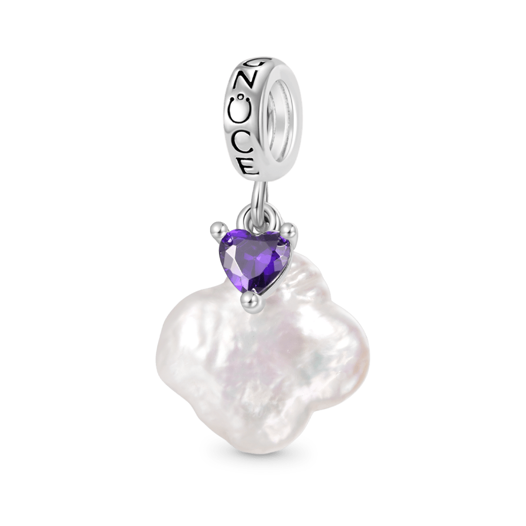 Gnoce Natural Four-leaf Clover Pearl Birthstone Heart Pendant Dangle Charm_2