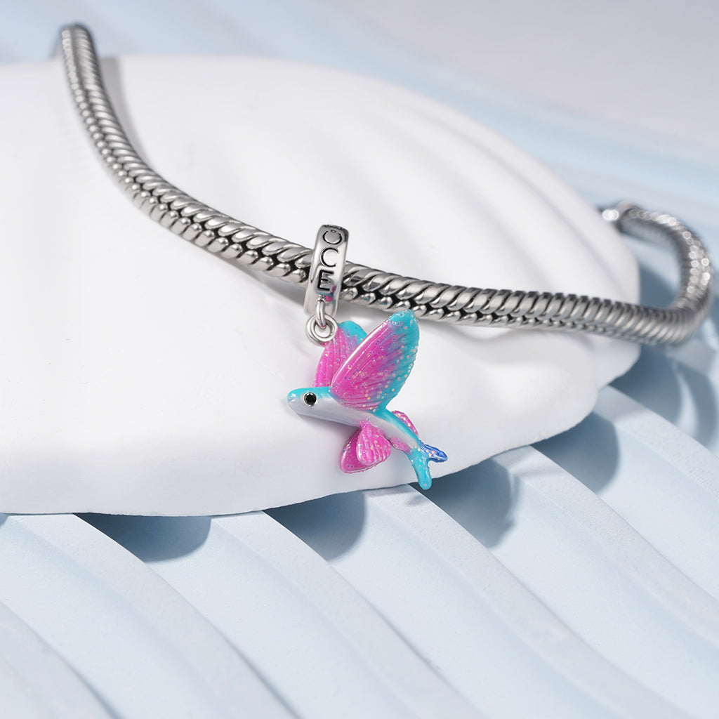 Gnoce Pink Blue Gradient Flying Fish Pendant Dangle Charm_3
