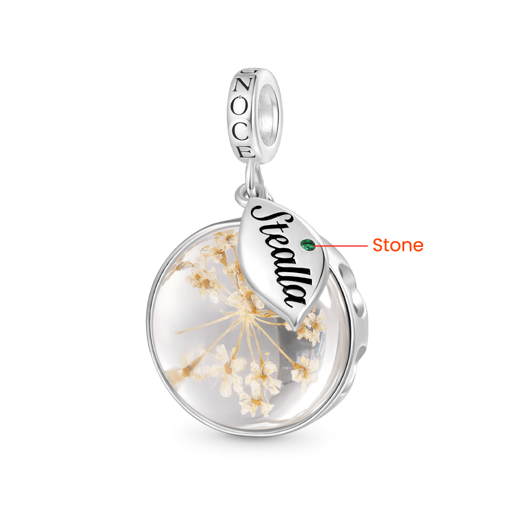 Gnoce Preserved Flower Engravable Leaf Birthstone Pendant Dangle Charm_3