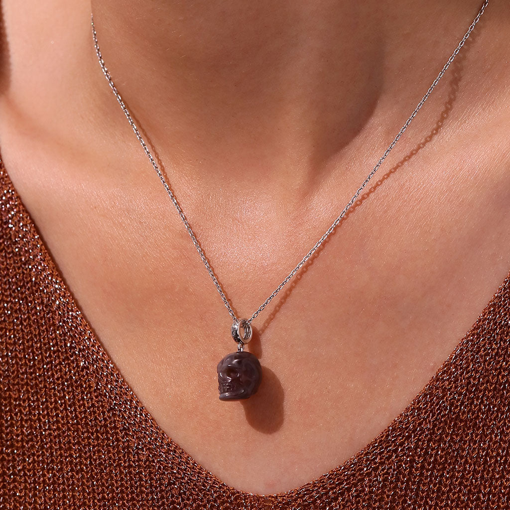 Gnoce Halloween Natural Agate Skull Pendant Dangle Charm_5