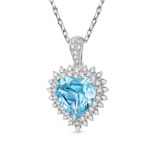 Gnoce Elegant Blue Topaz Heart Pendant Necklace_1