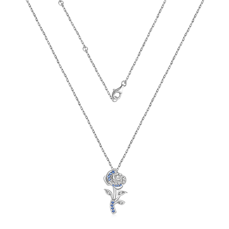 Gnoce Sparkling Blue Rose Flower Necklace_2