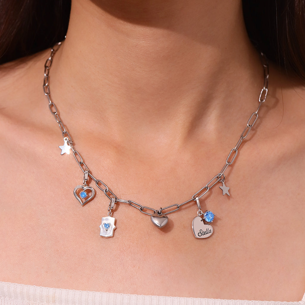 Gnoce Heart Engravable Birthstone Clasp Clusters Charm_5