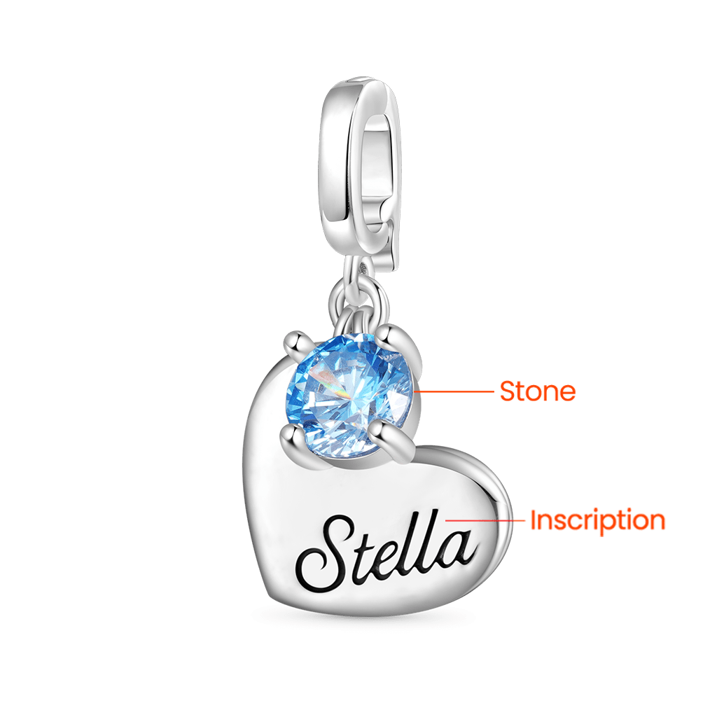 Gnoce Heart Engravable Birthstone Clasp Clusters Charm_2