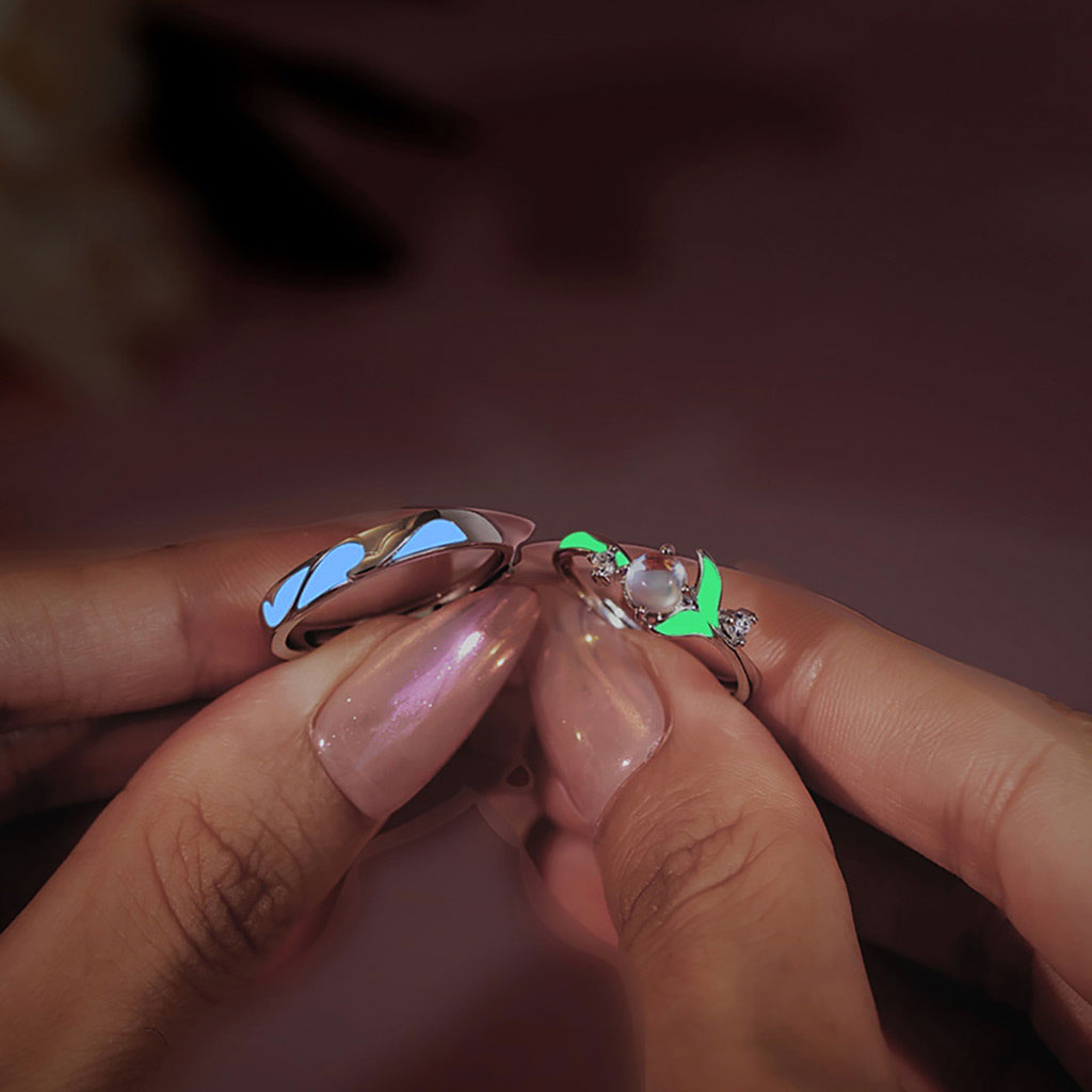 Gnoce Glowing Band Moonstone Adjustable Couple Rings_6