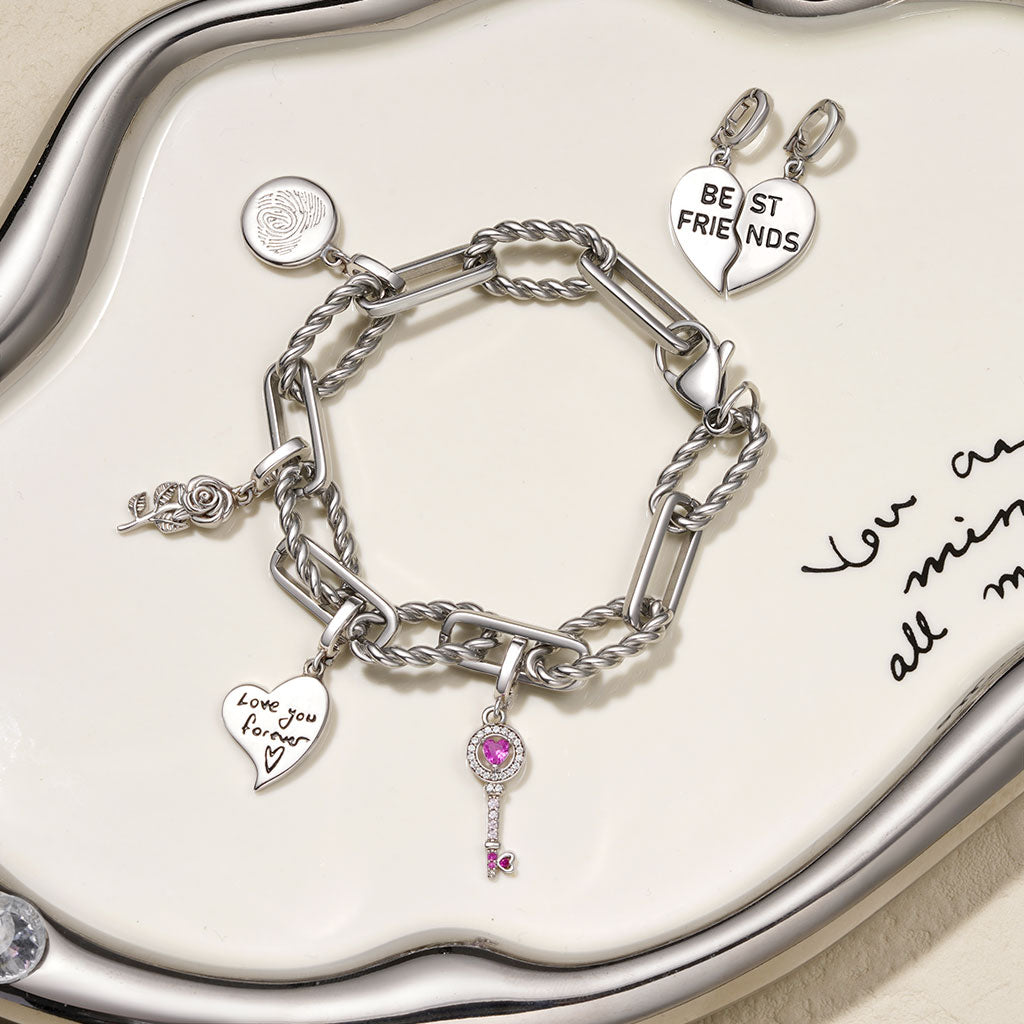 Gnoce Engravable ‘Love you forever’ Heart Anniversary Clasp Clusters Charm_4