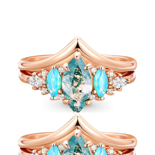 Gnoce Green Moss Agate Stackable Ring Set_1
