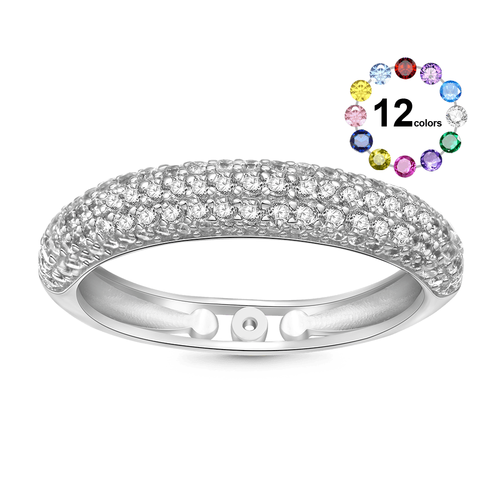 Gnoce Pavé Diamond Birthstone Thin Dome Band Ring_1