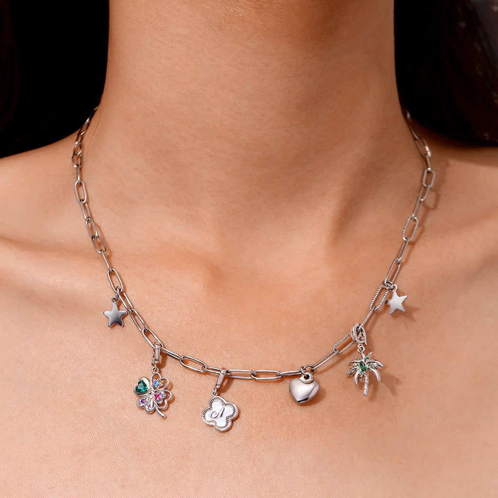 Gnoce Four-leaf Clover Personalized Initial Letter Clasp Clusters Charm_6