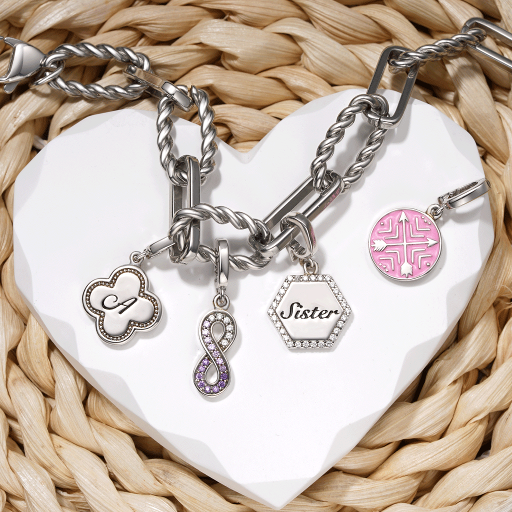 Gnoce Four-leaf Clover Personalized Initial Letter Clasp Clusters Charm_4