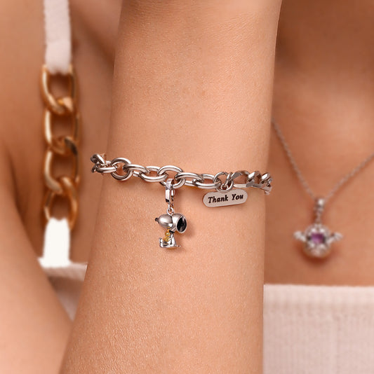 Gnoce Peanuts Snoopy & Woodstock Hugging Pendant Dangle Charm_7