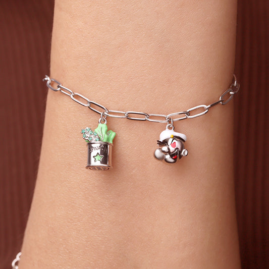 Gnoce Popeye's Head & Spinach Can Chain Bracelet_5