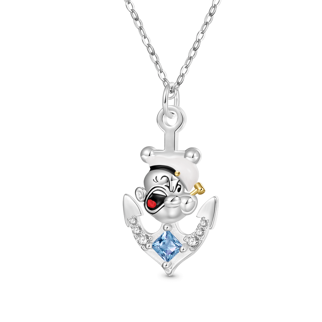 Gnoce Popeye Blue & White Diamond Anchor Necklace_1