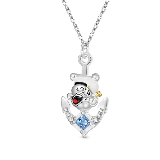 Gnoce Popeye Blue & White Diamond Anchor Necklace_1
