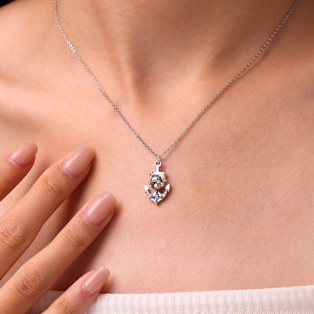 Gnoce Popeye Blue & White Diamond Anchor Necklace_5