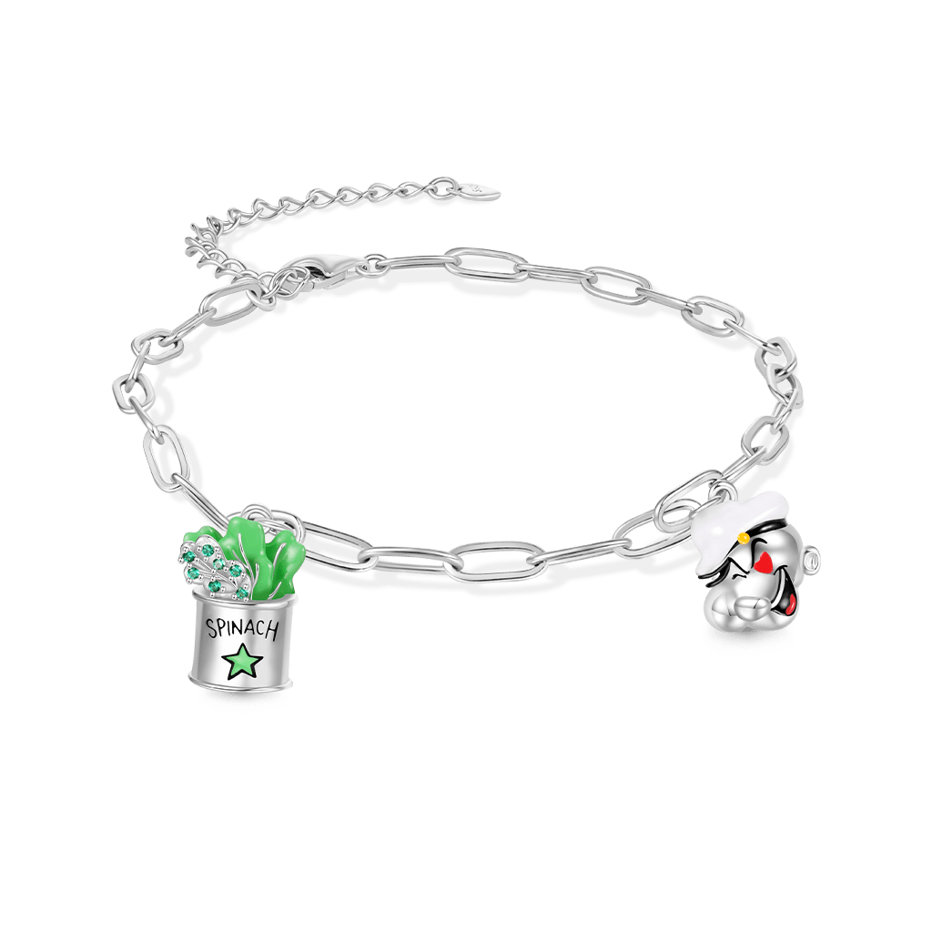 Gnoce Popeye's Head & Spinach Can Chain Bracelet_1