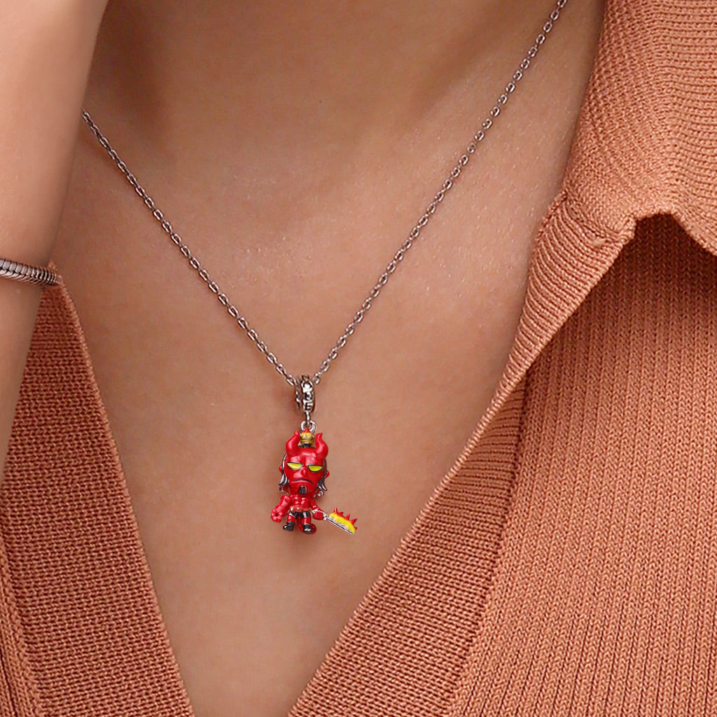 Gnoce Hellboy with Flaming Crown Pendant Dangle Charm_5
