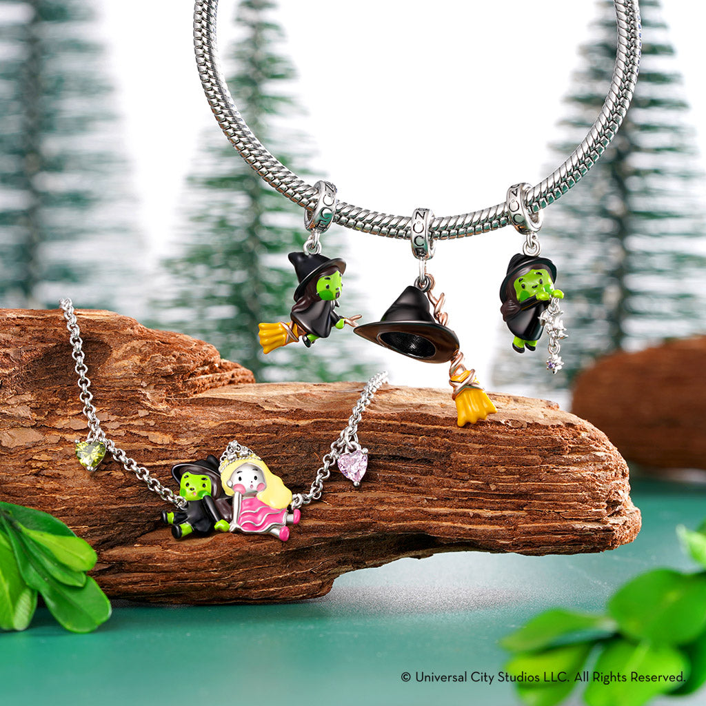 Gnoce Wicked Elphaba on Broom Flying Pendant Dangle Charm_3