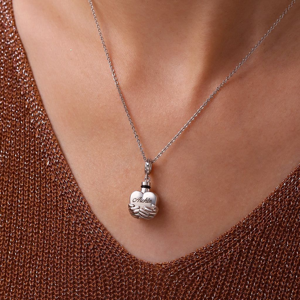Gnoce Engravable 'Forever In My Heart' Heart Memorial Urn Ashes Pendant Dangle Charm_6