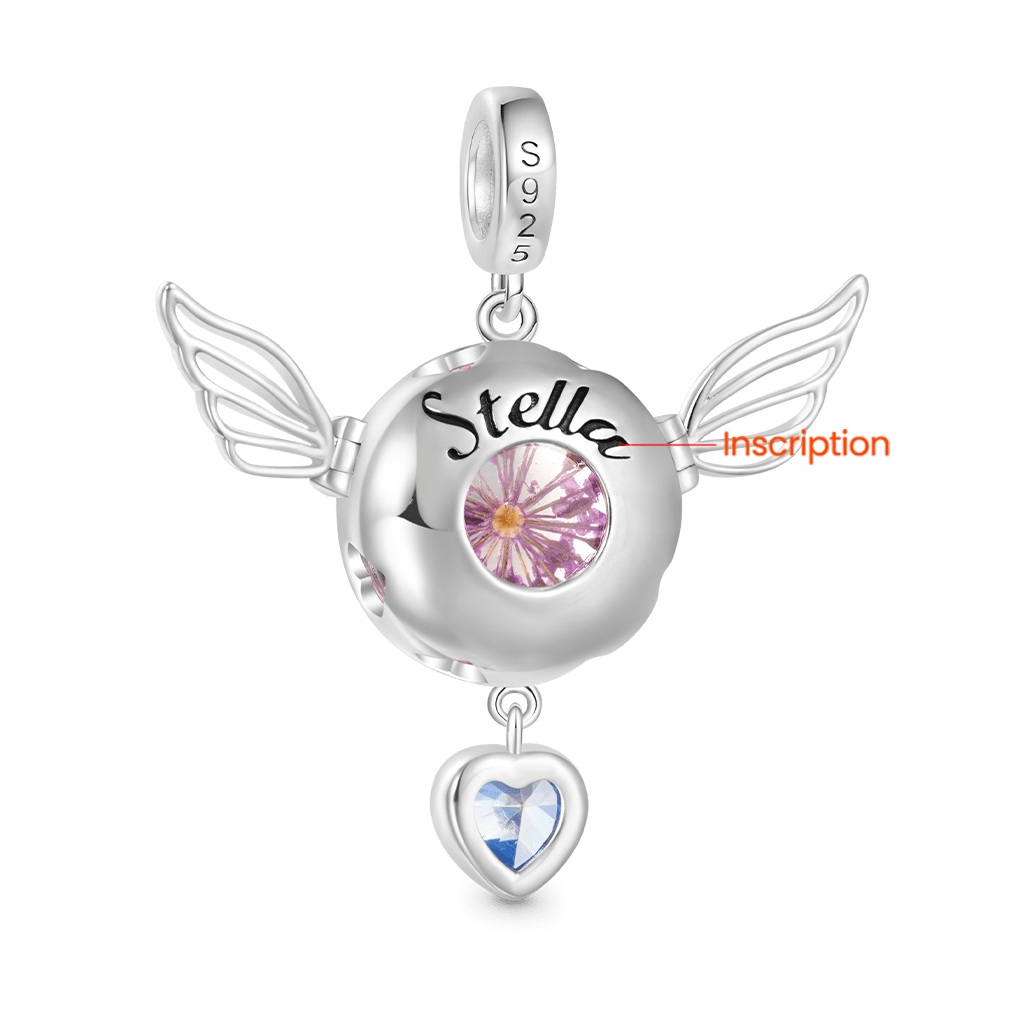 Gnoce Engravable Preserved Flower Wings Birthstone Pendant Dangle Charm_3