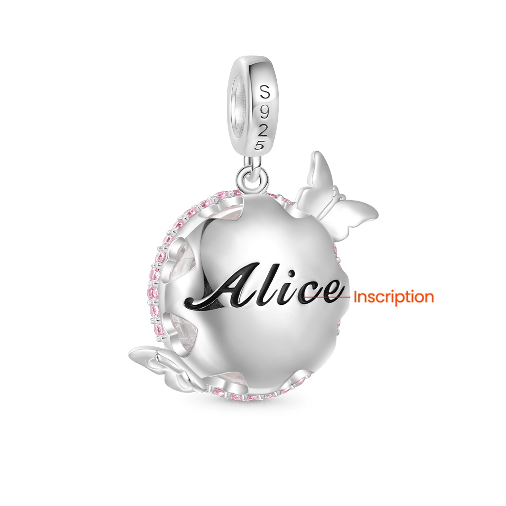 Gnoce Engravable Preserved Flower Butterfly Birthstone Pendant Dangle Charm_2