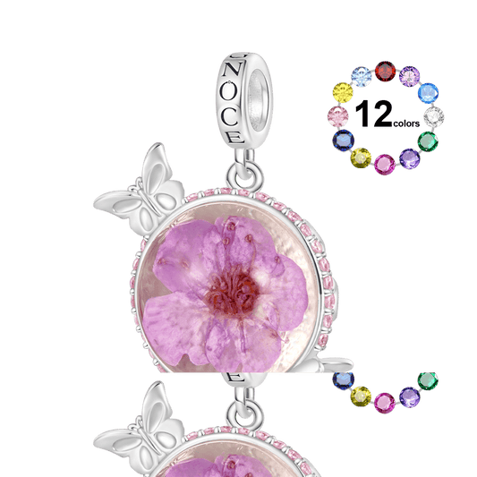 Gnoce Engravable Preserved Flower Butterfly Birthstone Pendant Dangle Charm_1