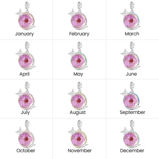 Gnoce Engravable Preserved Flower Butterfly Birthstone Pendant Dangle Charm_7
