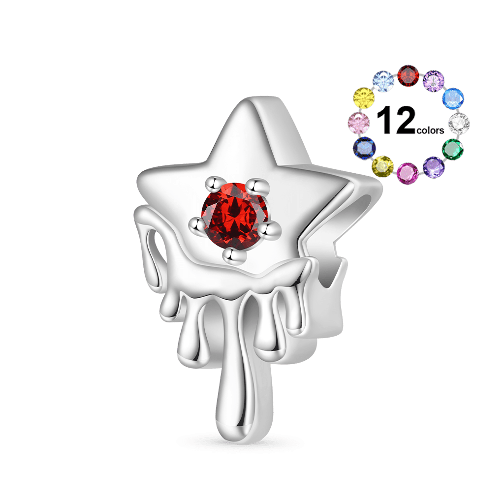 Gnoce Melted Five-pointed Star Engravable Birthstone Charm_1