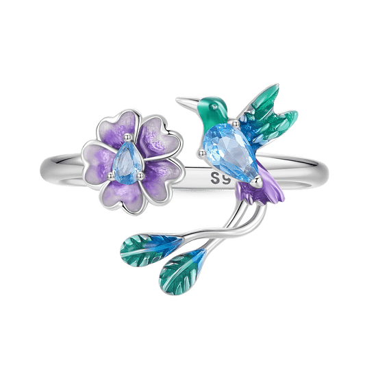 Gnoce Adjustable Spring Nature Flower and Bird Ring_1