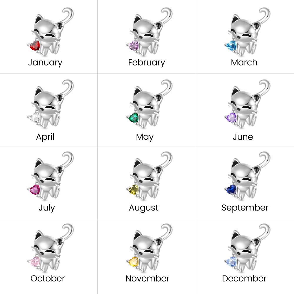 Gnoce White Cat Heart Tail Birthstone Charm_4