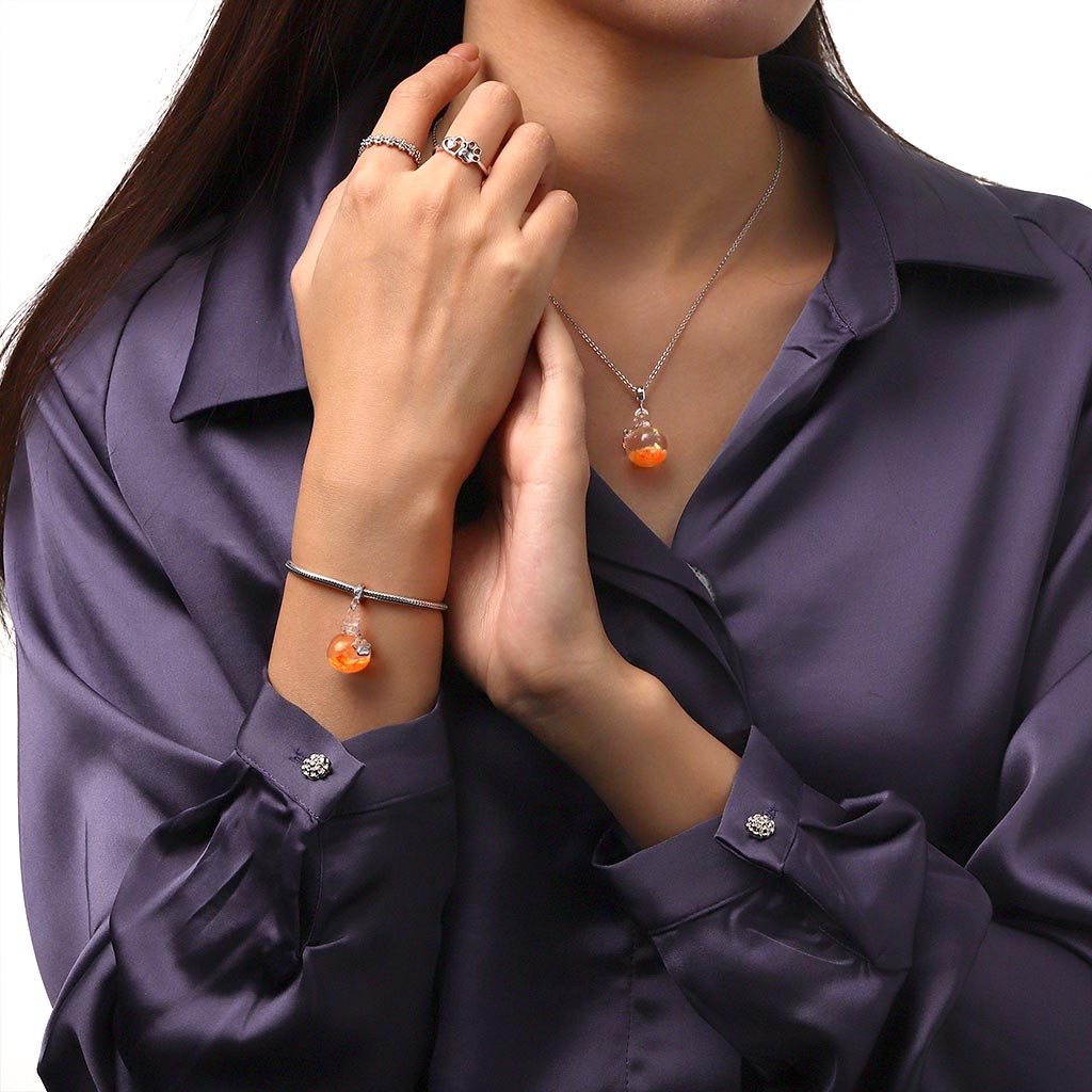 Gnoce Orange Glitter Engravable Paw Print Quicksand Pendant Dangle Charm_5