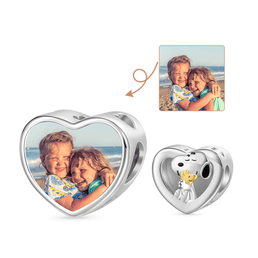Gnoce Snoopy Hugs Woodstock Personalized Photo Heart Charm_1