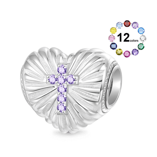 Gnoce Religious Cross 'Faith Over Fear' Heart Birthstone Charm_1
