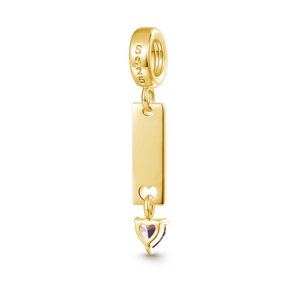 Gnoce Classic 18k Gold Plated Bar Heart Birthstone Engravable Pendant Dangle Charm_2