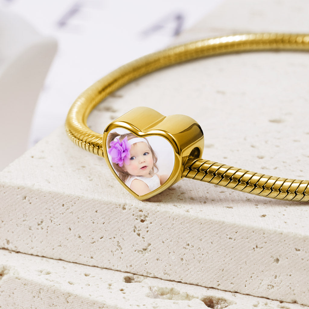 Gnoce 18k Gold Plated "Always in My Heart "Heart Engravable Photo Charm_2