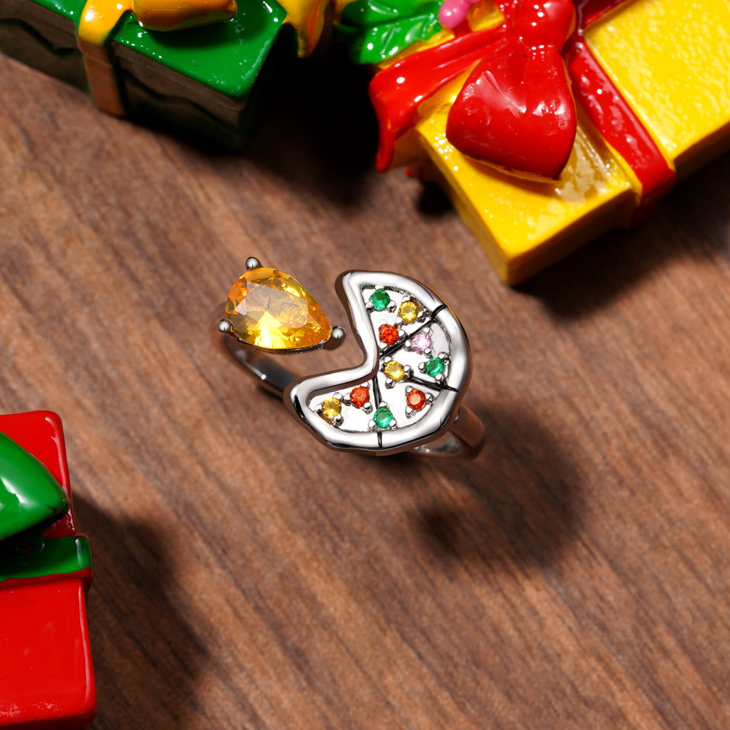 Gnoce Multicolor Pear CZ Pizza Open Ring_3