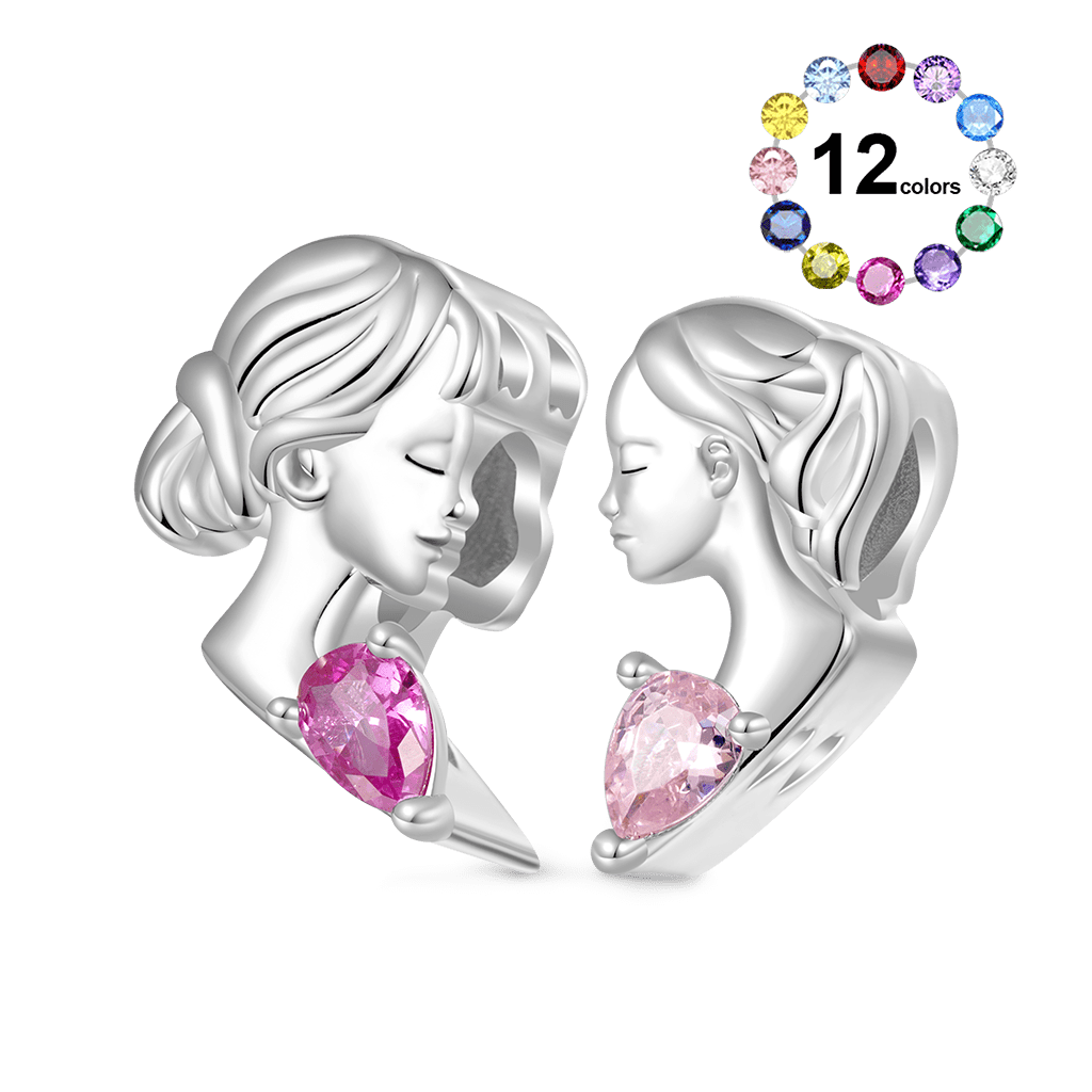Gnoce Mother & Daughter Heart Engravable Birthstone Double Charm_1