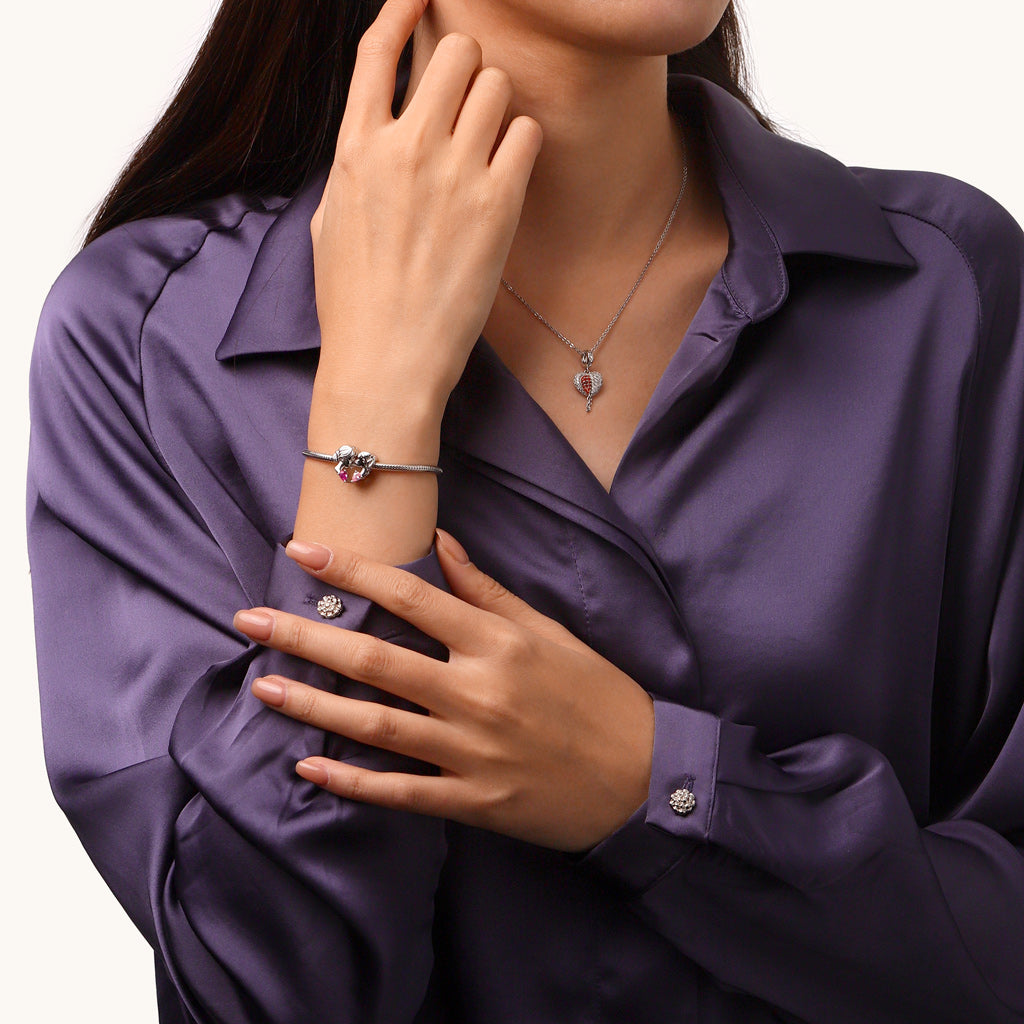 Gnoce Mother & Daughter Heart Engravable Birthstone Double Charm_5