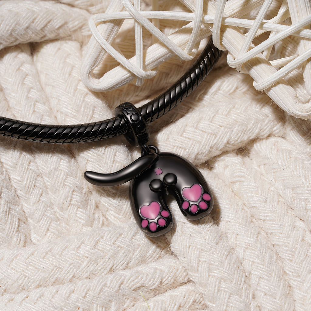 Gnoce Cute Cat Pink Love Paw Print Tail Pendant Dangle Charm_3