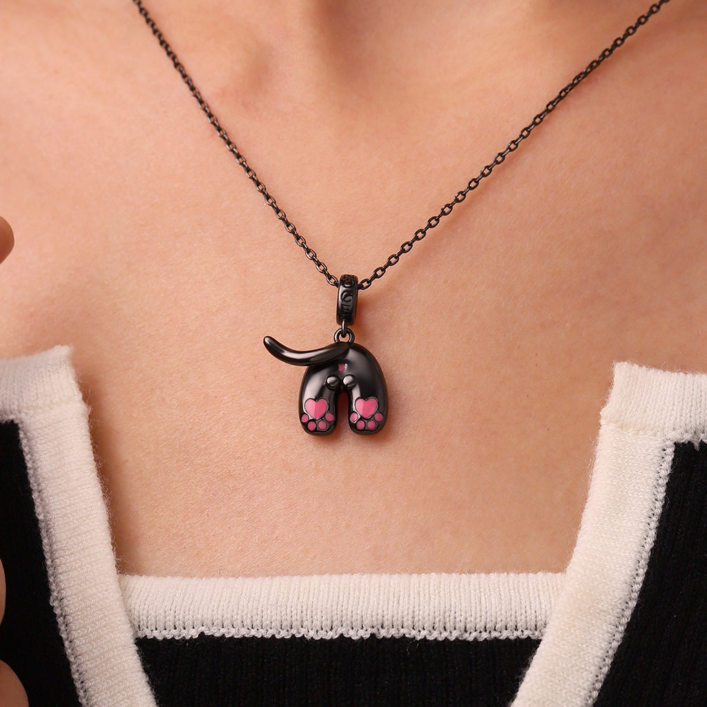 Gnoce Cute Cat Pink Love Paw Print Tail Pendant Dangle Charm_6