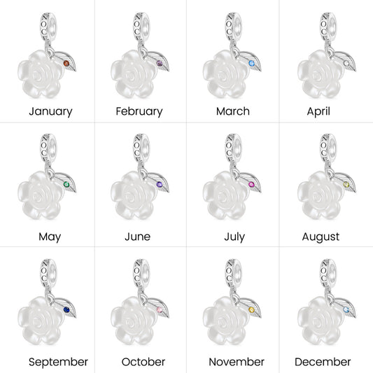 Gnoce Valentine's Day Pearl Rose Birthstone Pendant Dangle Charm_4
