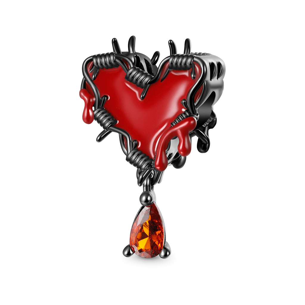 Gnoce Valentine's Day Fiery Heart of Thorn Engravable Pendant Dangle Charm_1