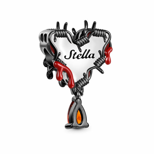 Gnoce Valentine's Day Fiery Heart of Thorn Engravable Pendant Dangle Charm_3